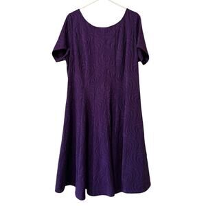 J Taylor Women Dress Size 2X Purple Midi Zipper Back Textured Stretch Career